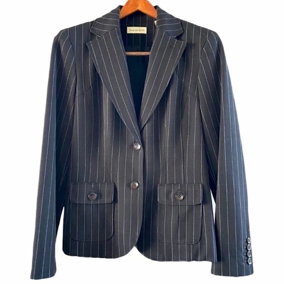 Amanda Smith Black Lavender Pinstripe Blazer 6 - Picture 1 of 8